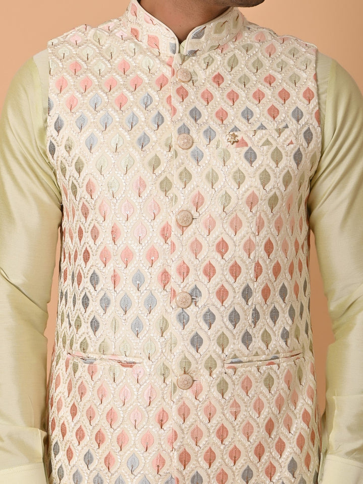 Geometric Cream Jacket Kurta Set