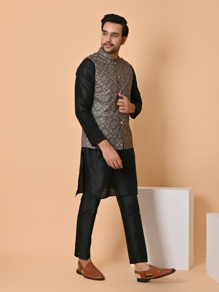 Geometric Black Jacket Kurta Set