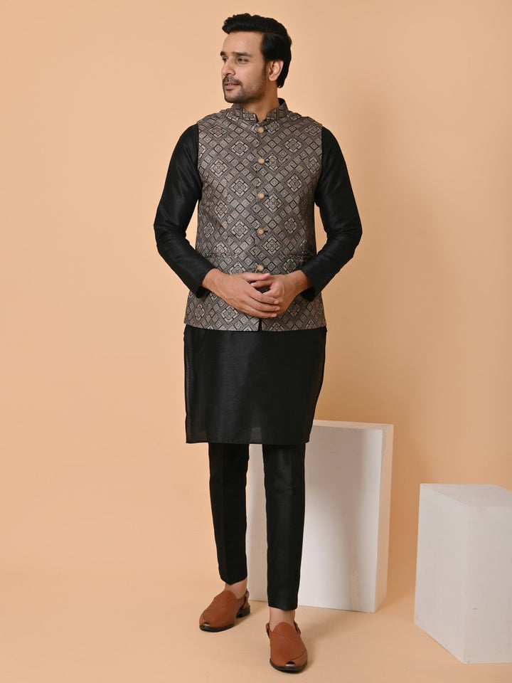 Geometric Black Jacket Kurta Set