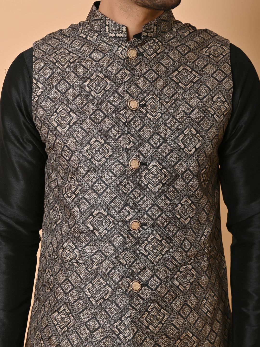 Geometric Black Jacket Kurta Set