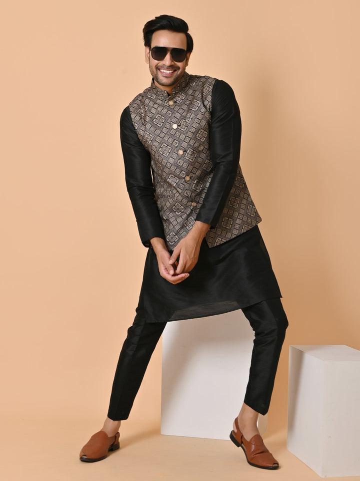 Geometric Black Jacket Kurta Set