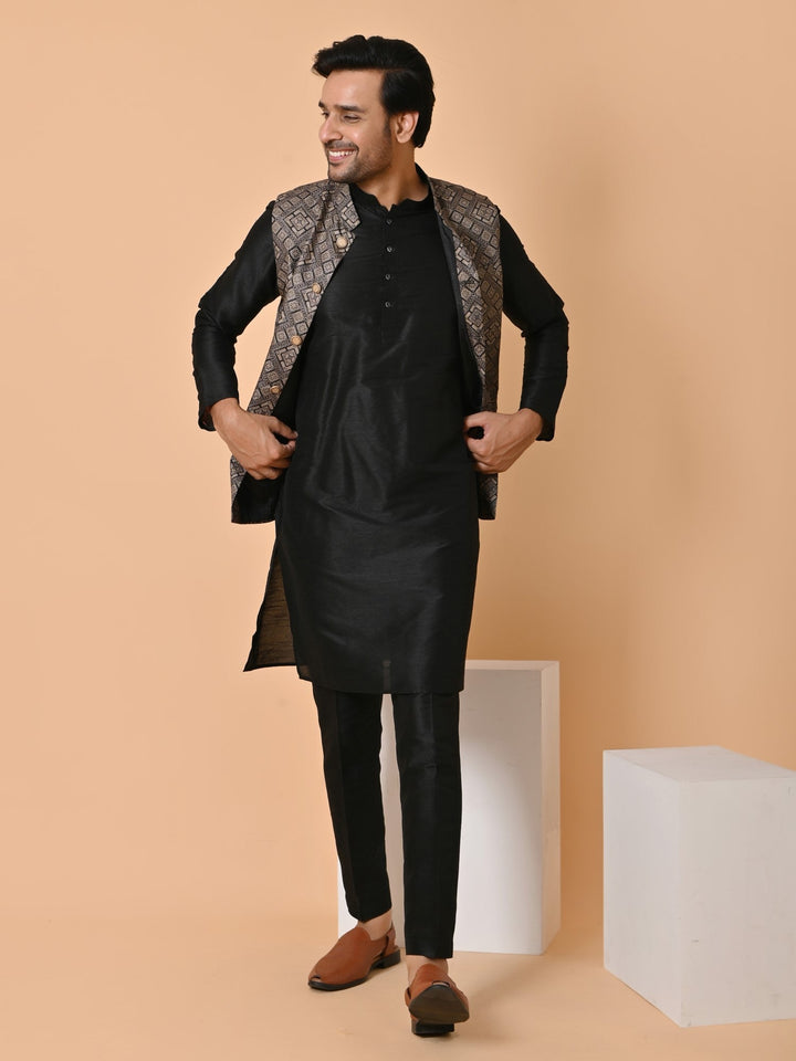 Geometric Black Jacket Kurta Set