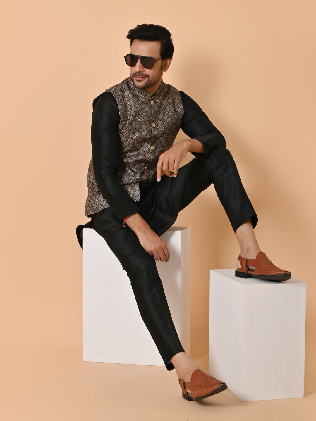 Geometric Black Jacket Kurta Set