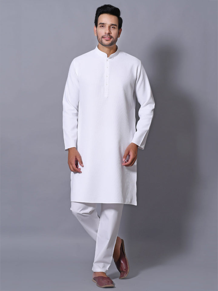 Textured White Kurta Set