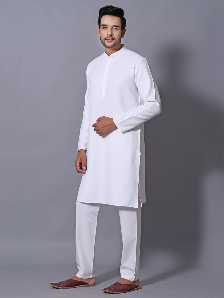 Textured White Kurta Set