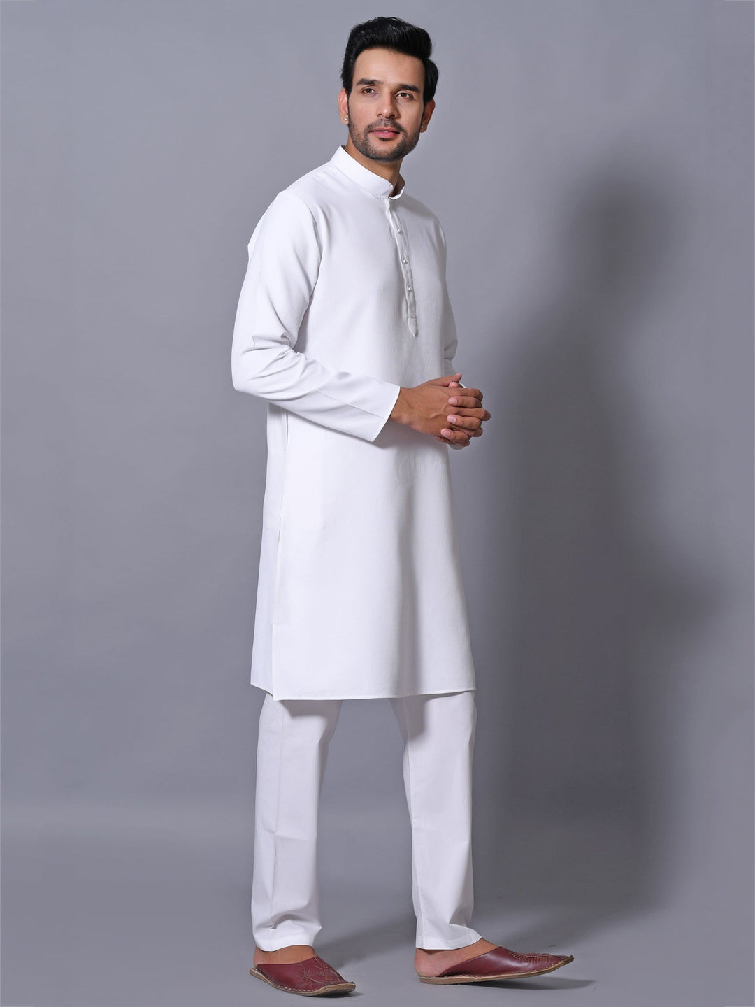 Textured White Kurta Set