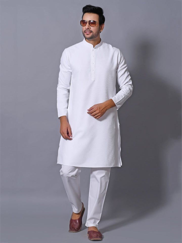 Textured White Kurta Set
