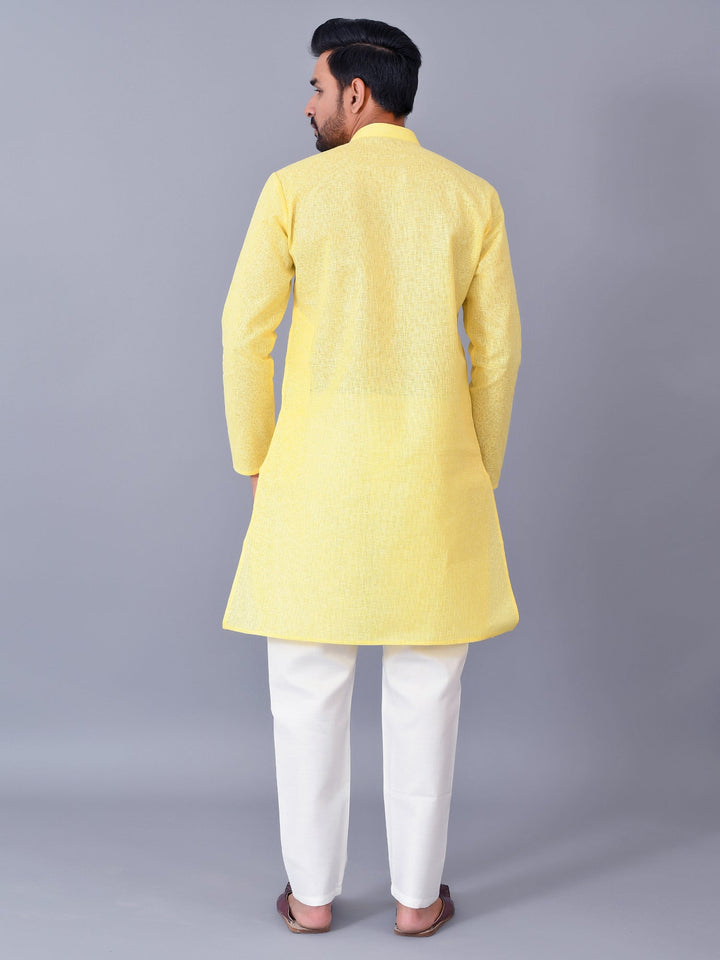 Textured Yellow Kurta Set