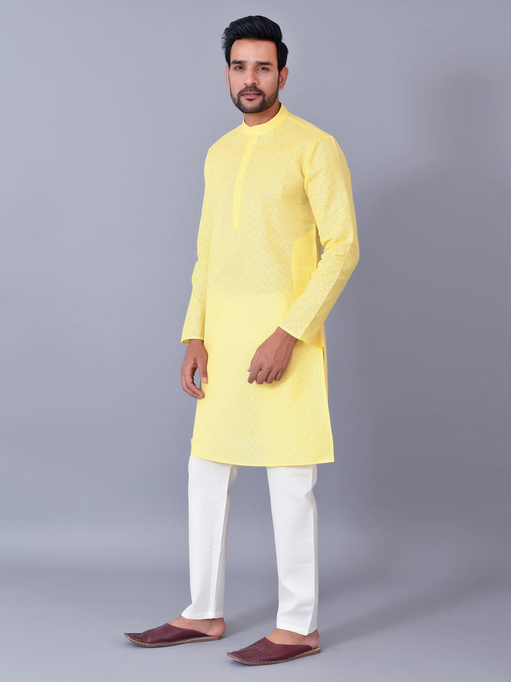Textured Yellow Kurta Set