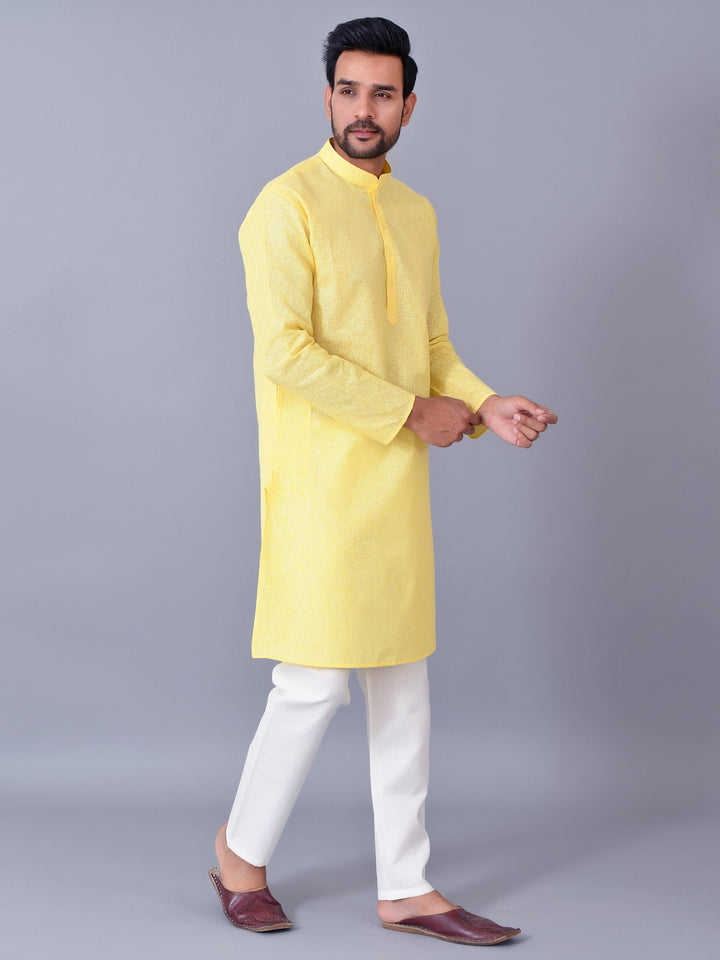 Textured Yellow Kurta Set