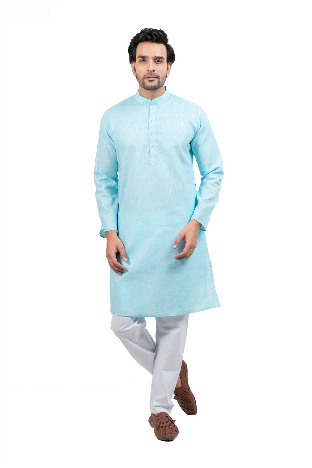 Textured Turquoise Blue Kurta Set