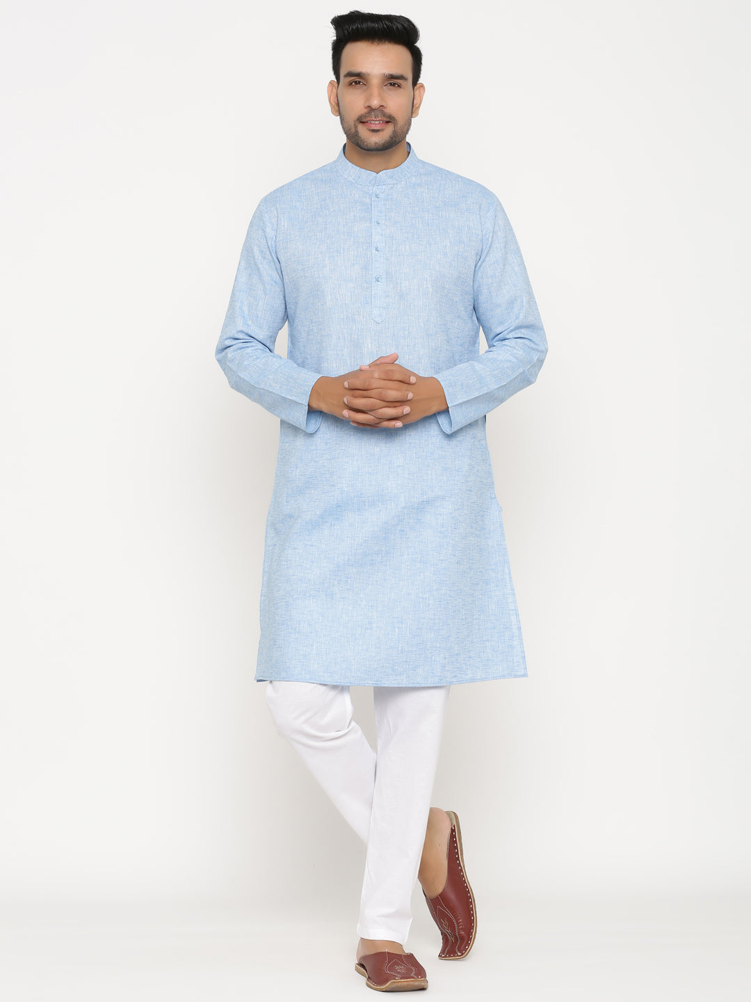 Textured Turquoise Blue Kurta Set