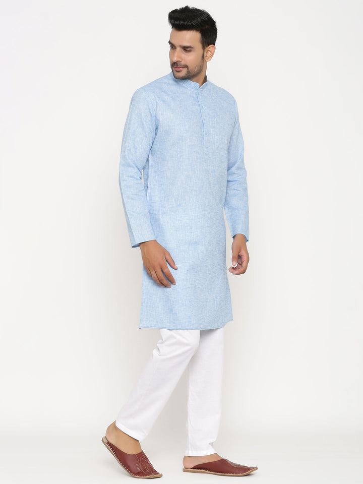 Textured Turquoise Blue Kurta Set
