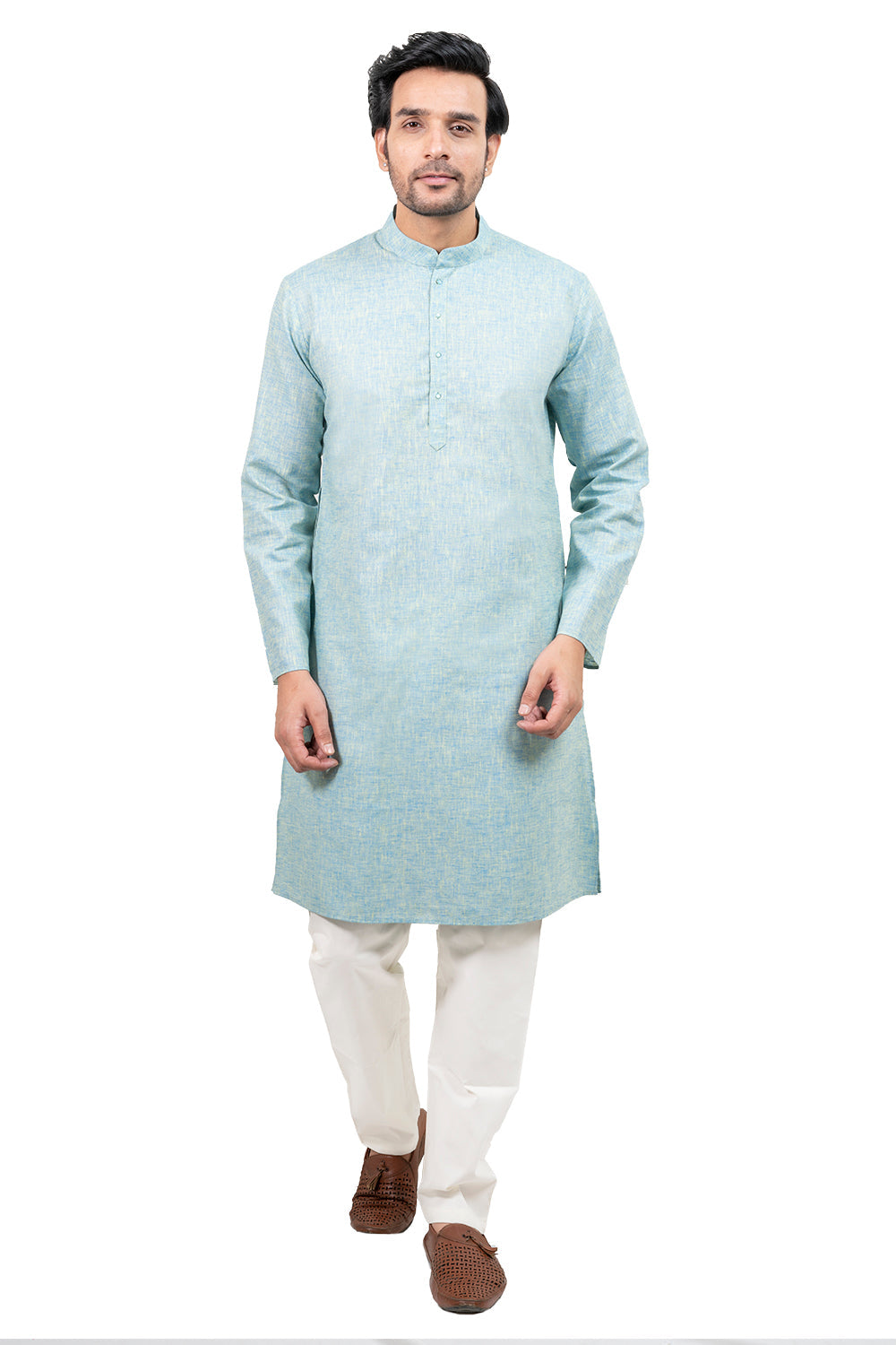 Textured Turquoise Blue Kurta Set