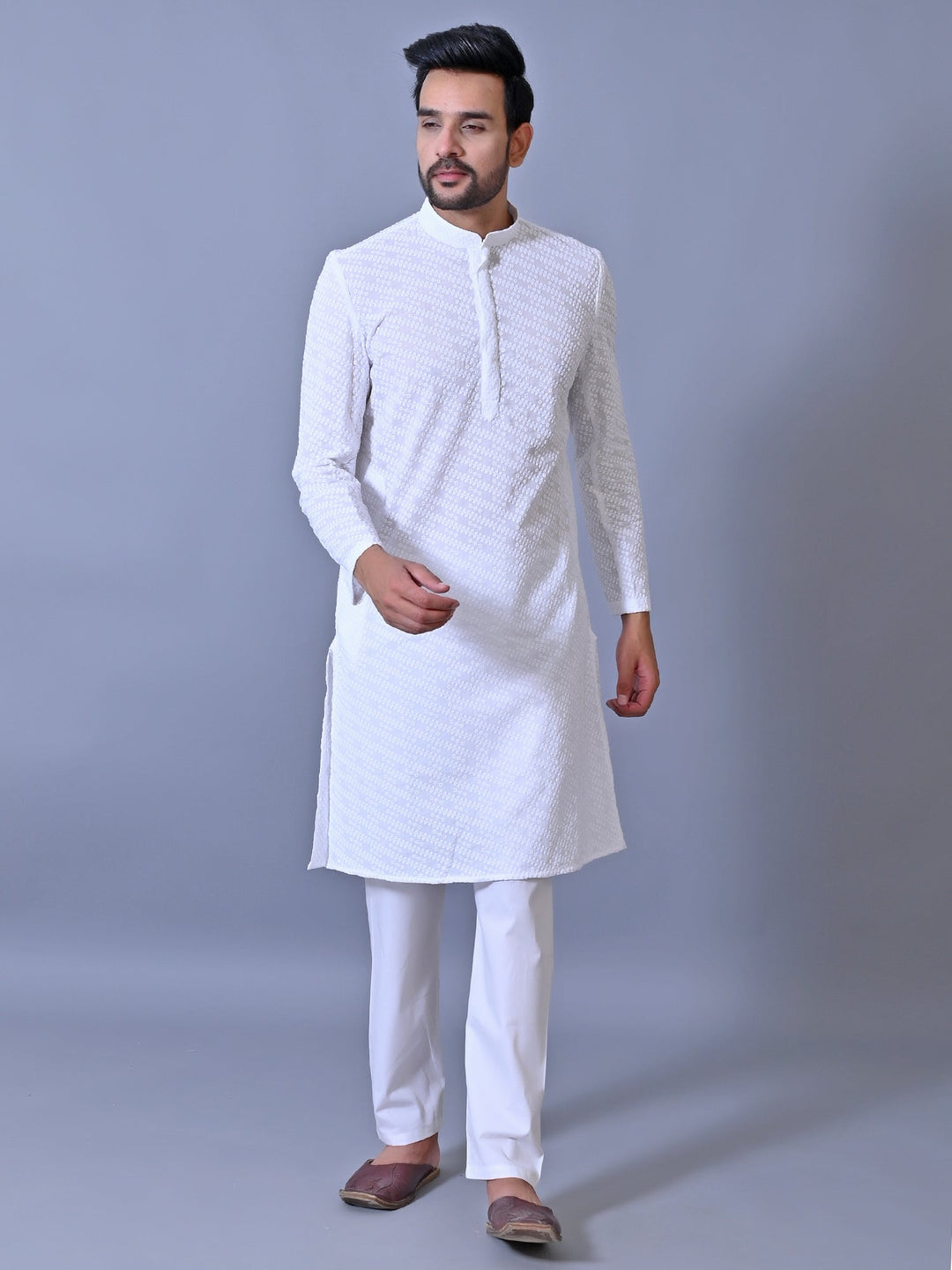 Chikan White Kurta Set