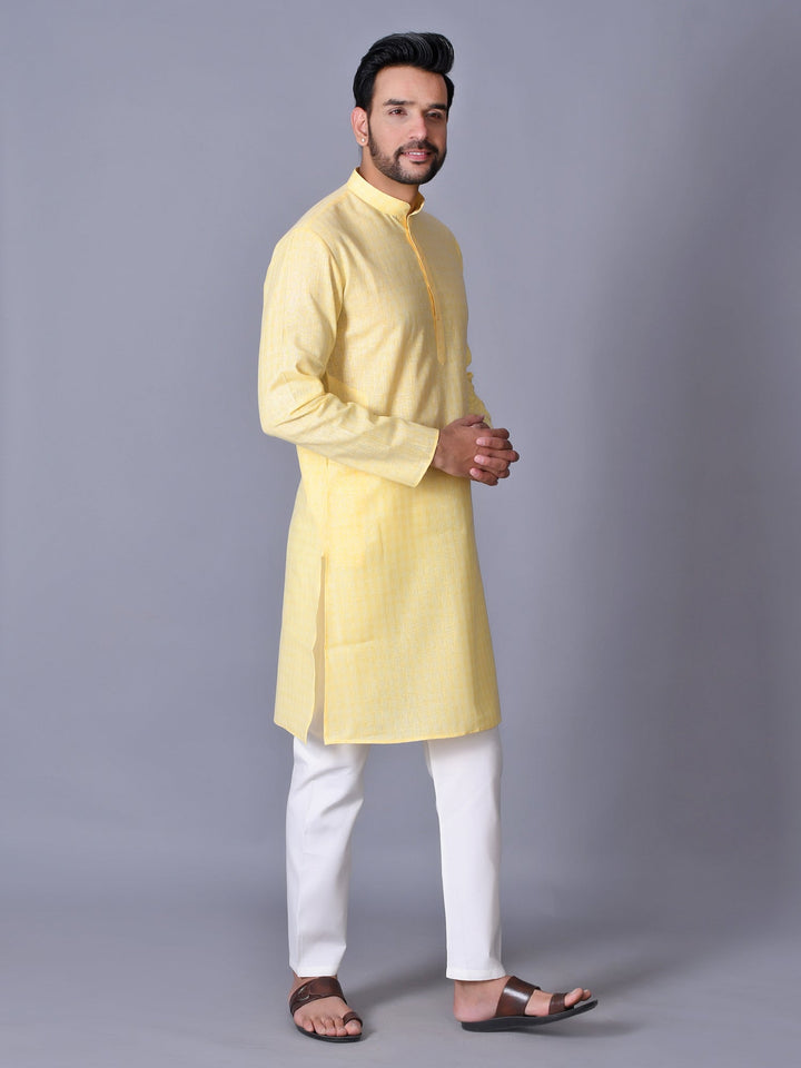 Textured Yellow Kurta Set