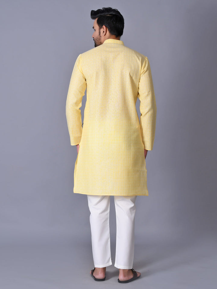 Textured Yellow Kurta Set