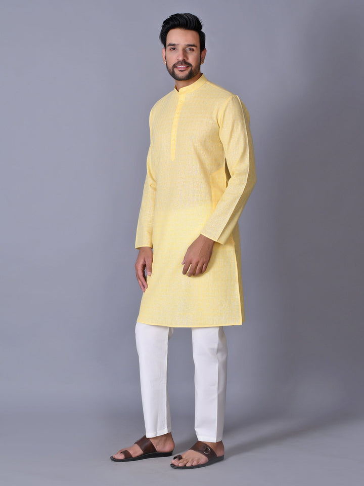 Textured Yellow Kurta Set