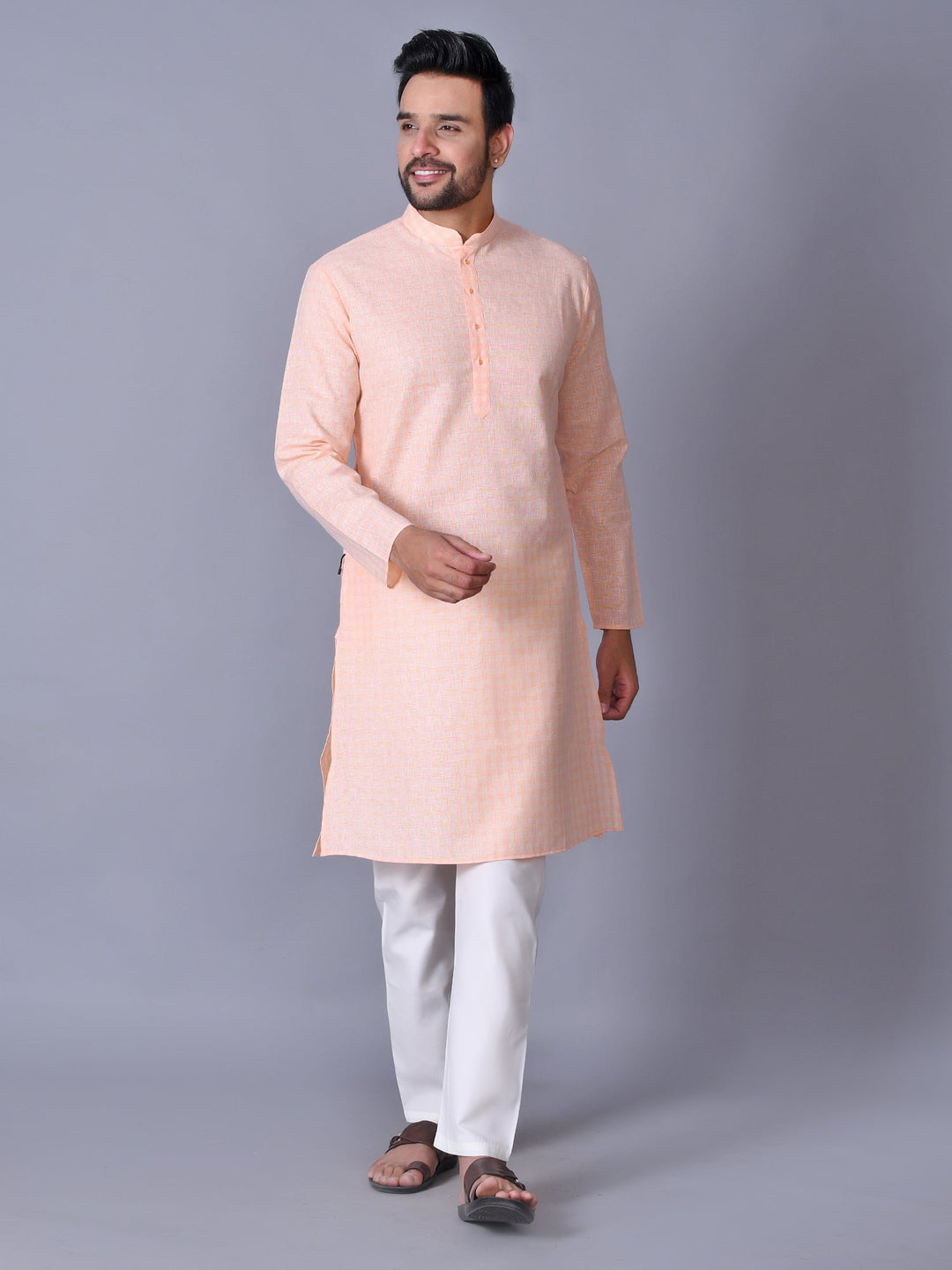Textured Peach Kurta Set