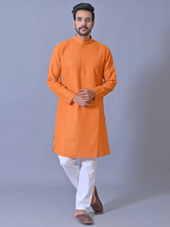 Textured Orange Kurta Set