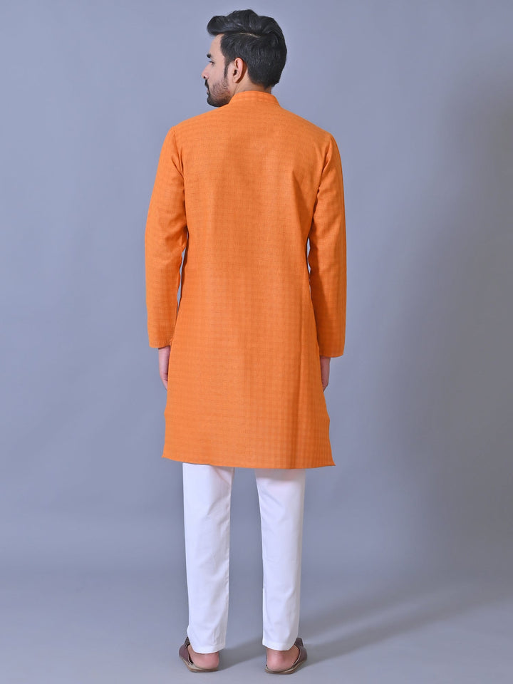 Textured Orange Kurta Set