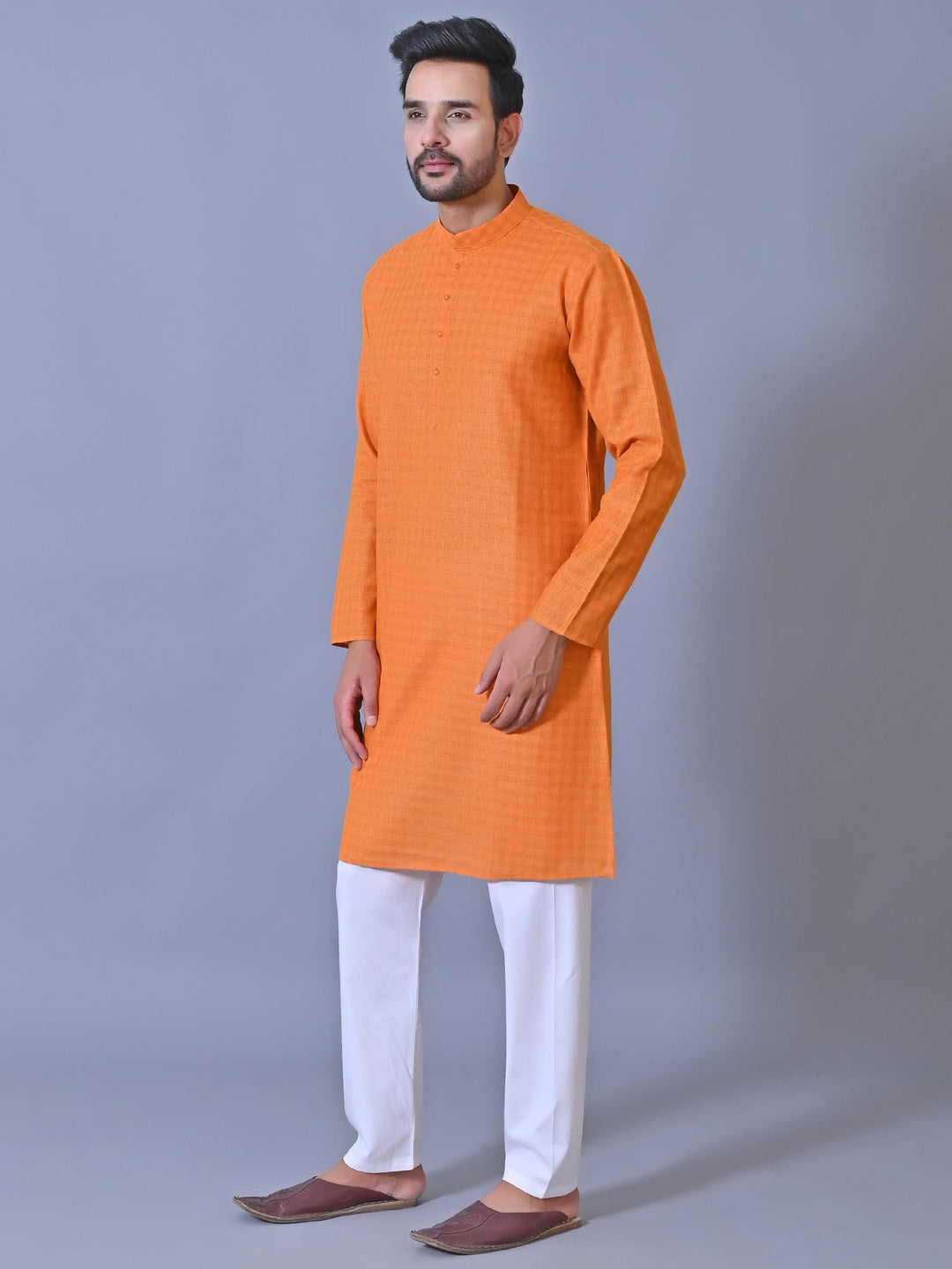 Textured Orange Kurta Set