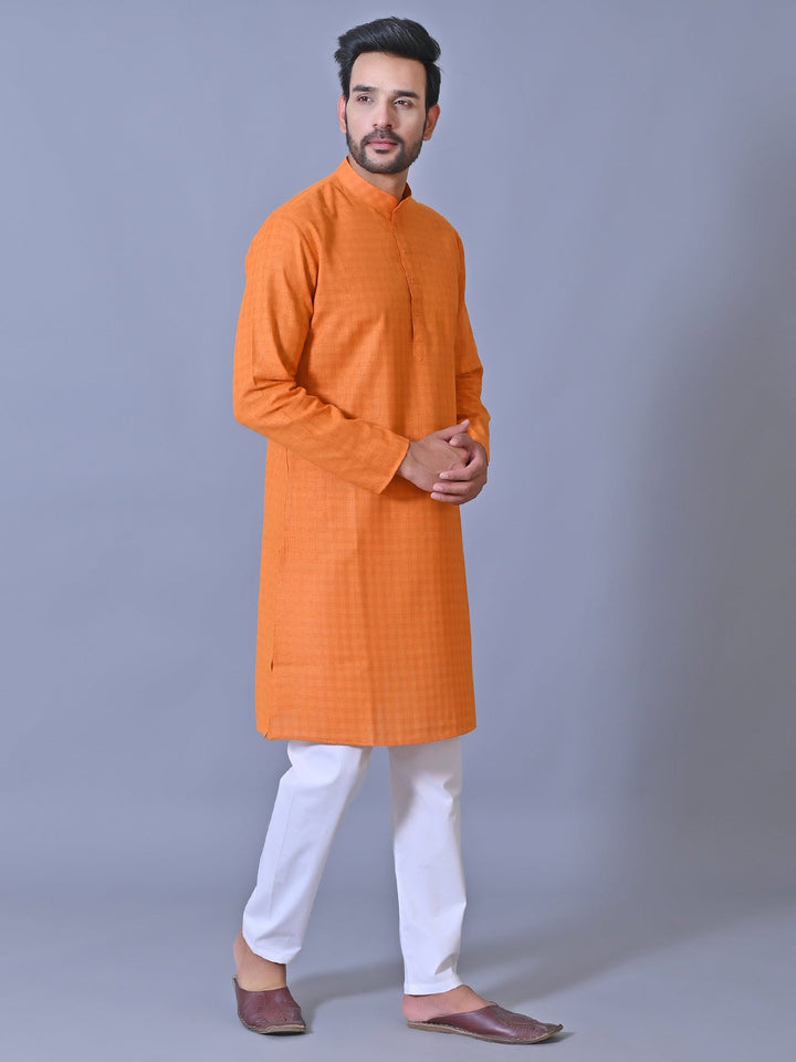 Textured Orange Kurta Set