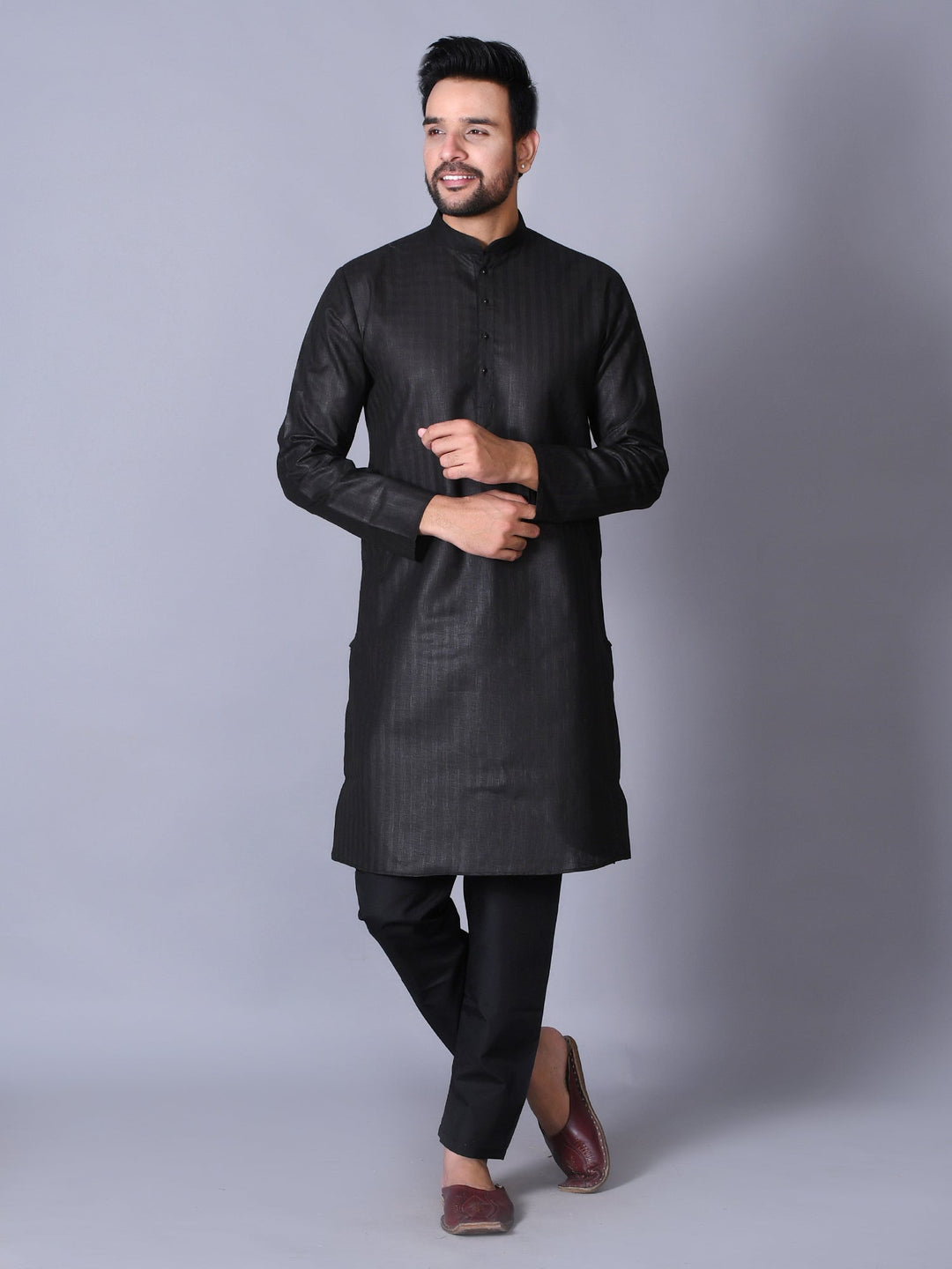 Textured Black Kurta Set