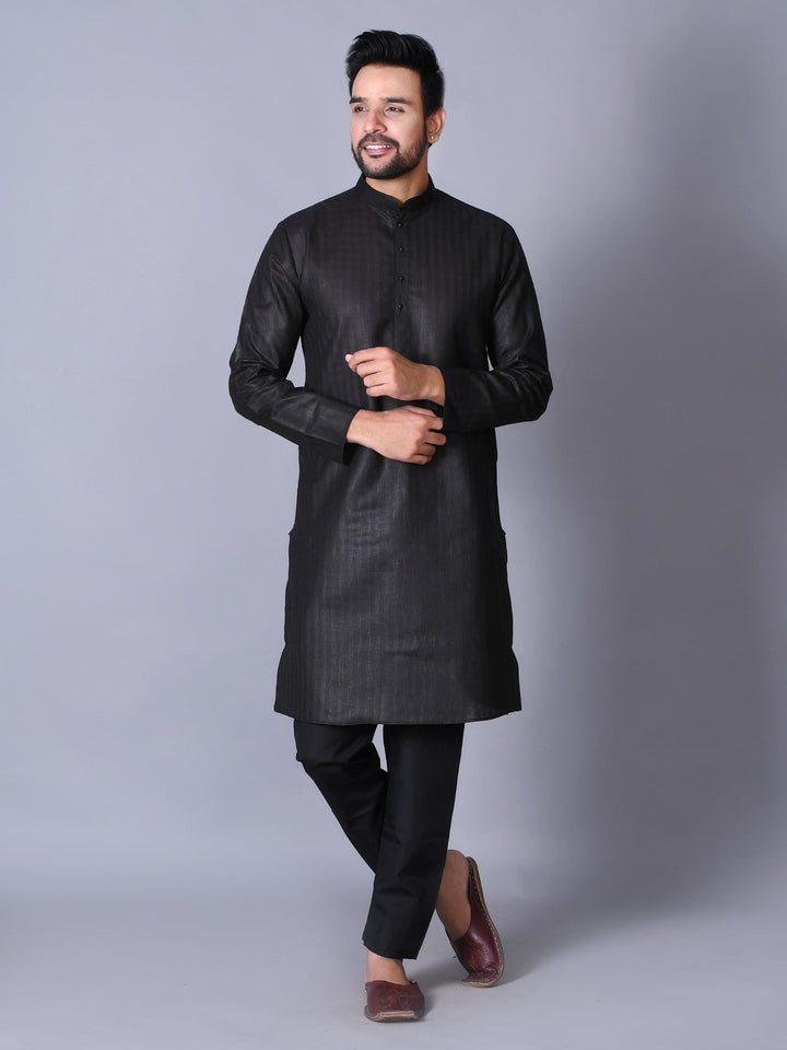 Textured Black Kurta Set