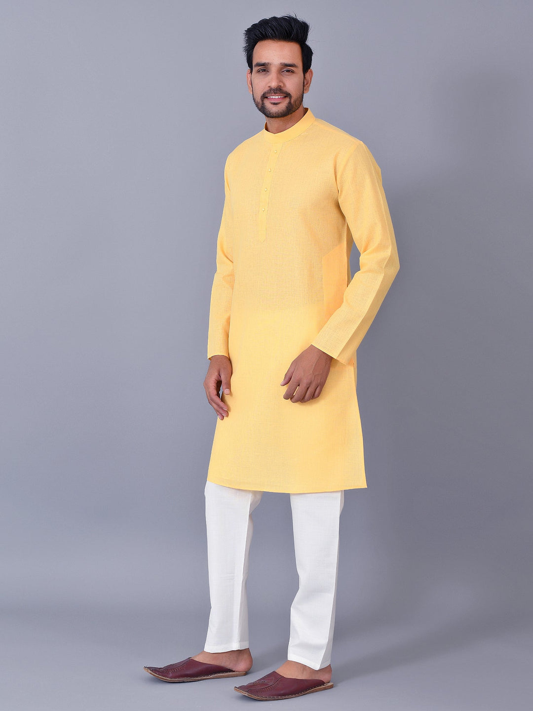 Textured Yellow Kurta Set