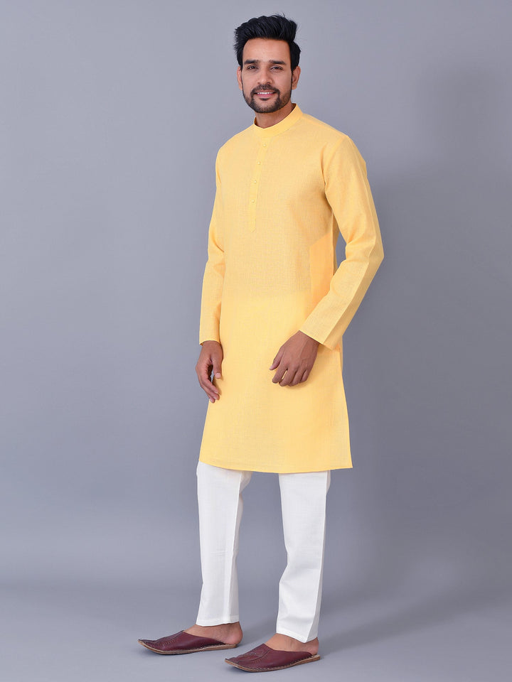Textured Yellow Kurta Set
