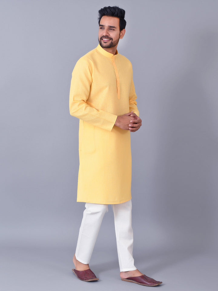Textured Yellow Kurta Set