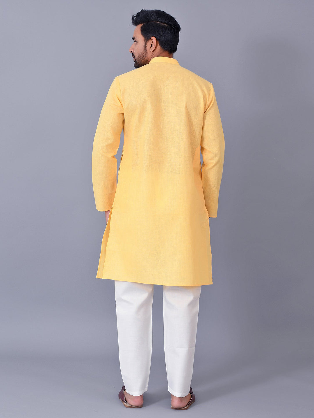 Textured Yellow Kurta Set