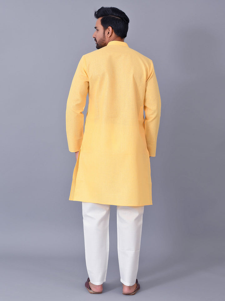Textured Yellow Kurta Set
