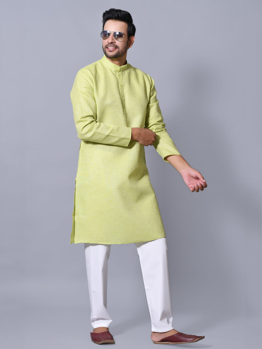 Textured Lime Green Kurta Set