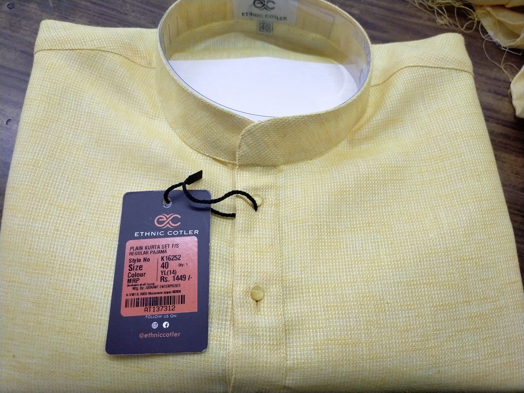 Textured Yellow Kurta Set