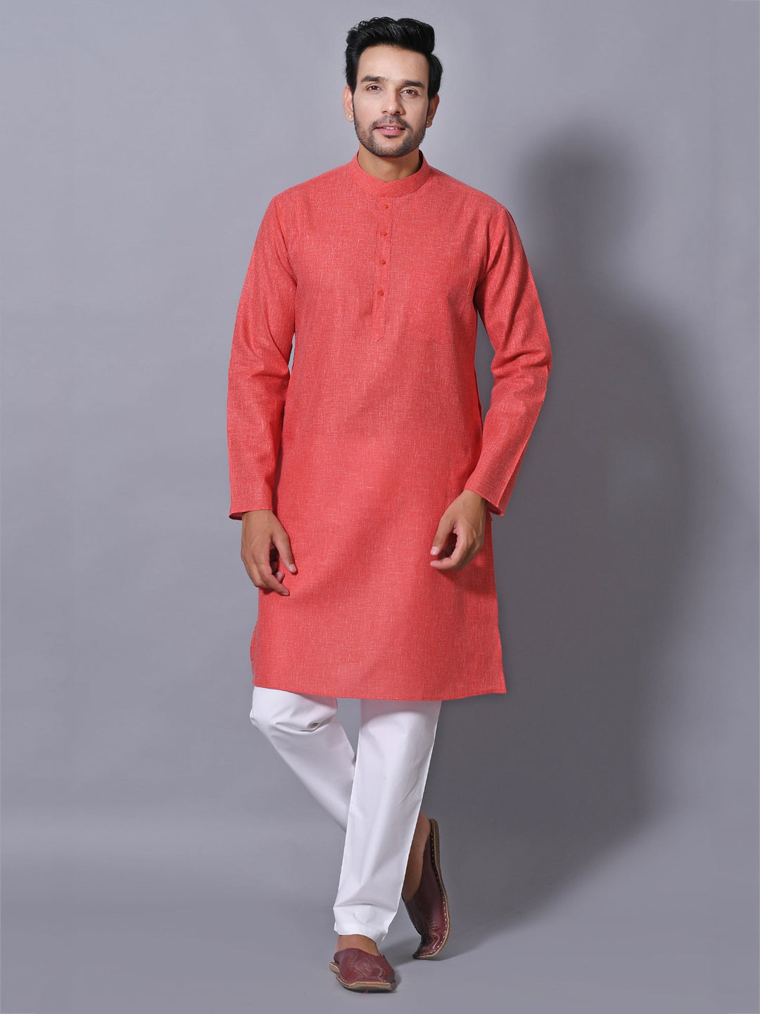 Textured Red Kurta Set