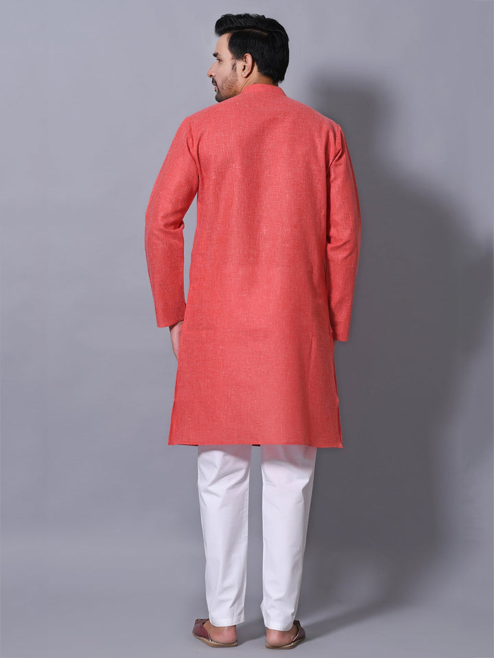 Textured Red Kurta Set