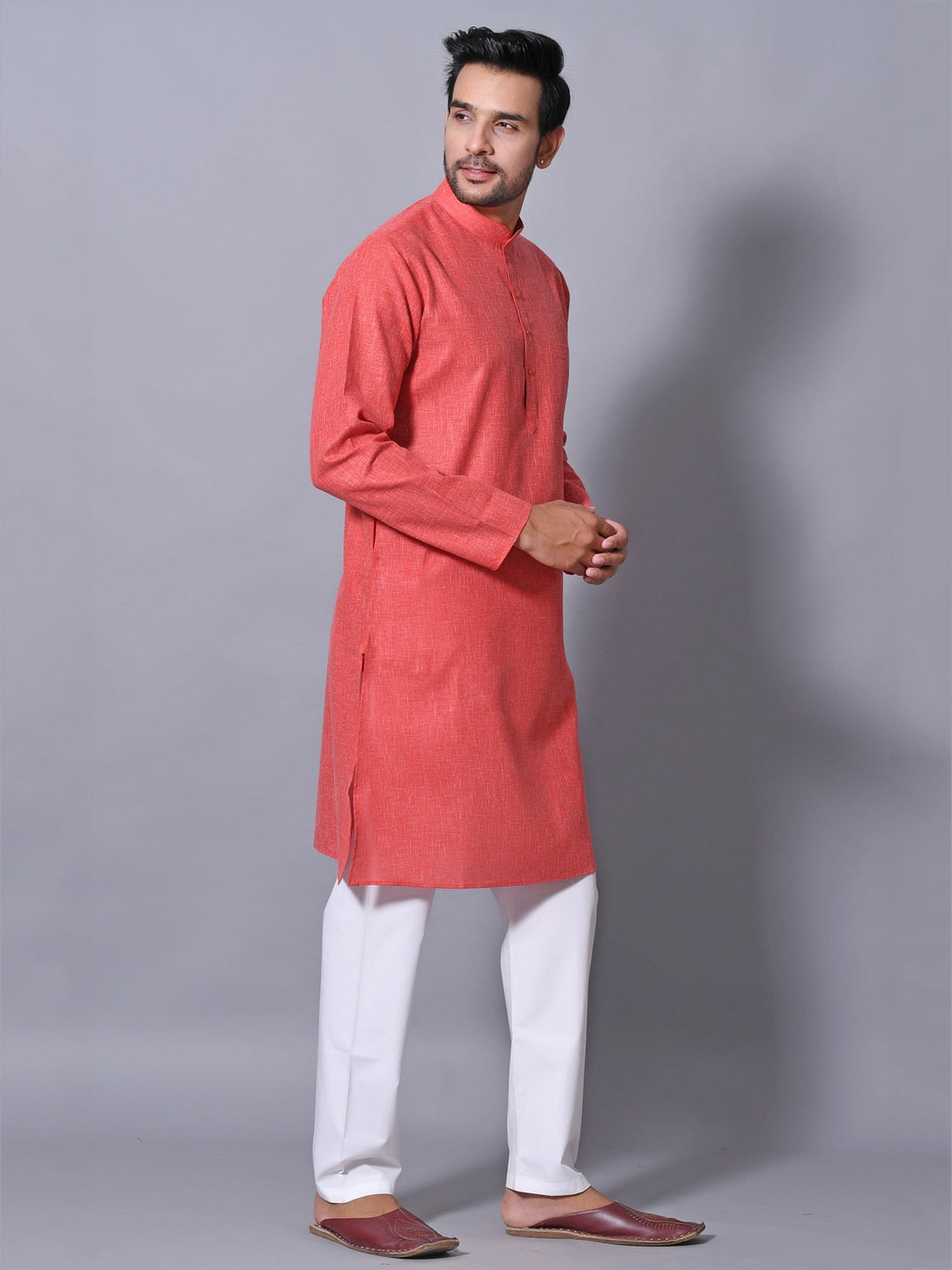 Textured Red Kurta Set