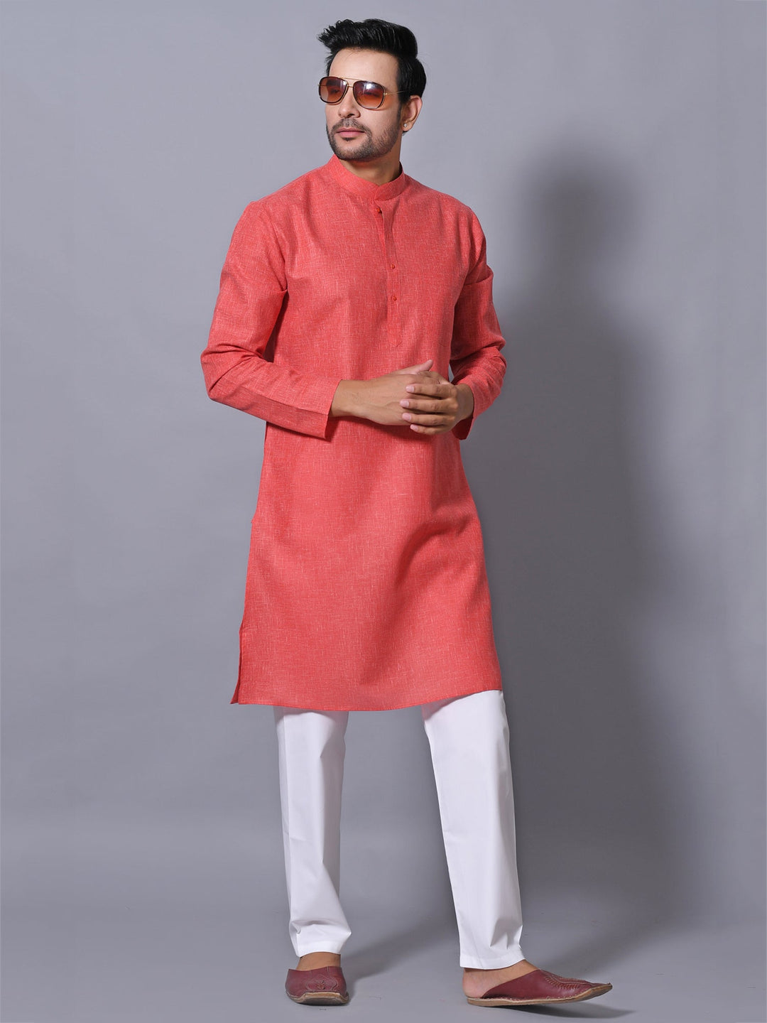 Textured Red Kurta Set