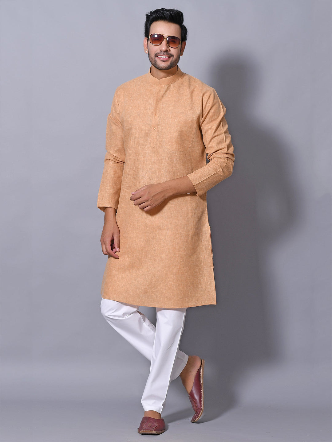 Textured Camel Brown Kurta Set