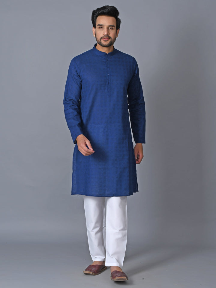 Textured Navy Blue Kurta Set