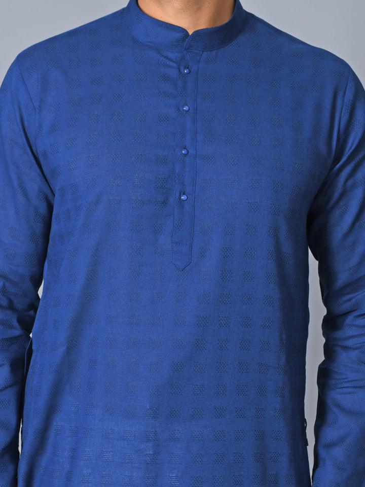 Textured Navy Blue Kurta Set
