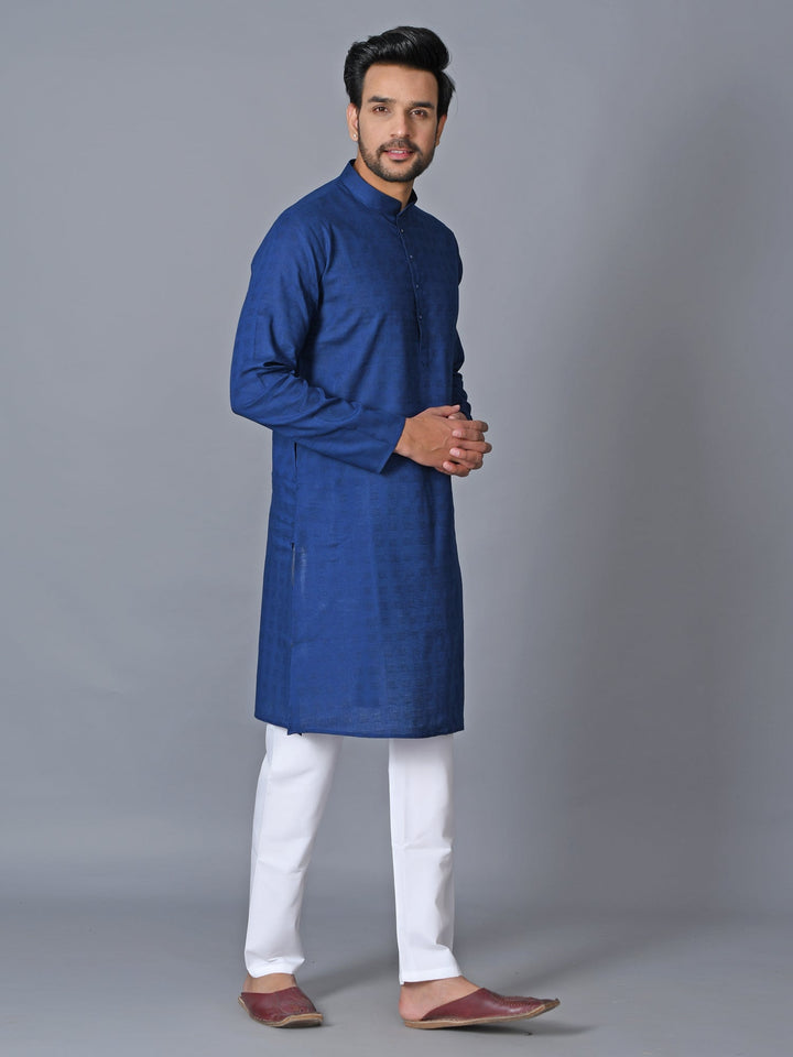 Textured Navy Blue Kurta Set