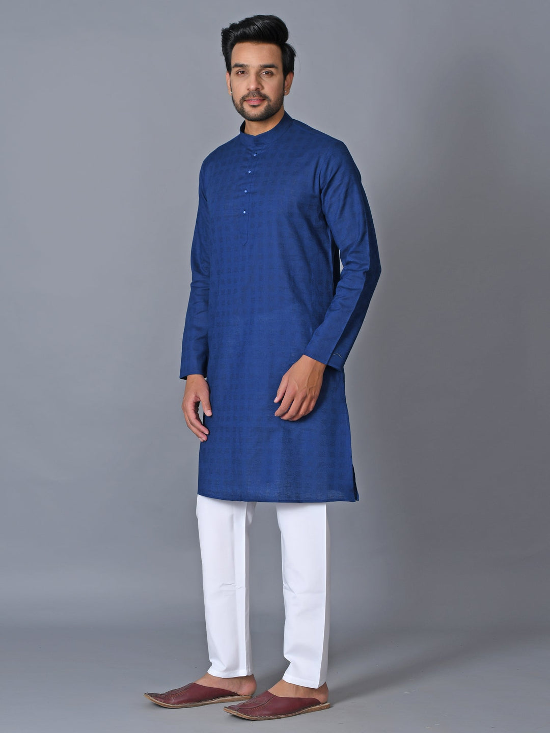 Textured Navy Blue Kurta Set