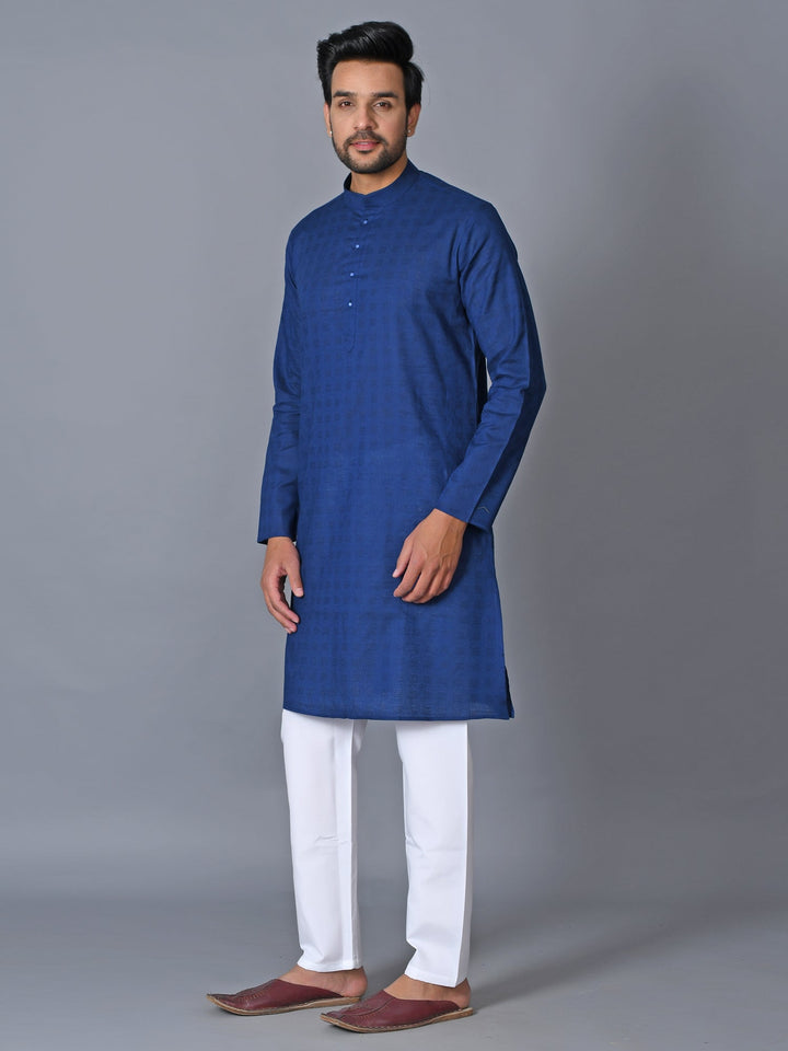 Textured Navy Blue Kurta Set