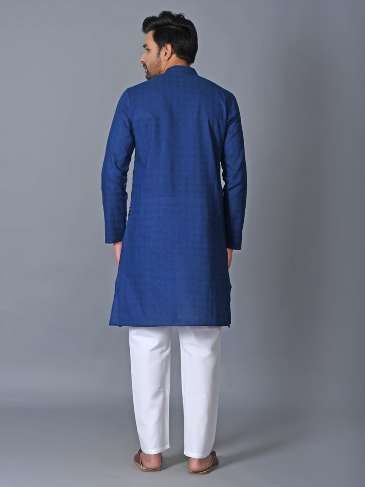 Textured Navy Blue Kurta Set