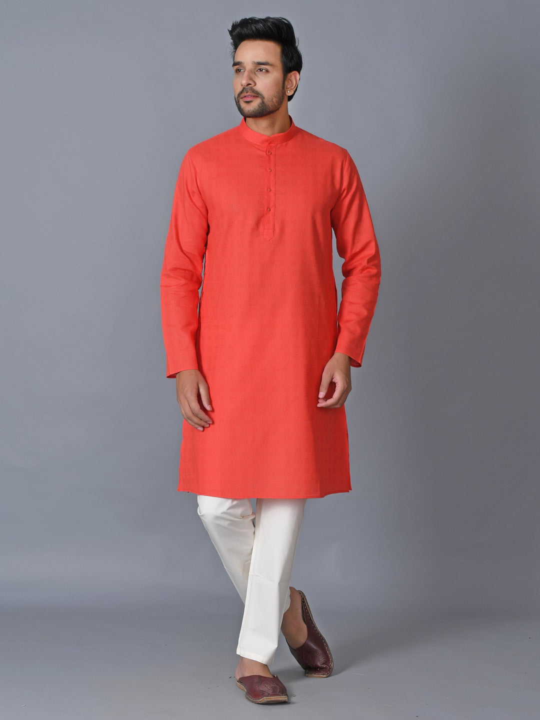 Textured Red Kurta Set