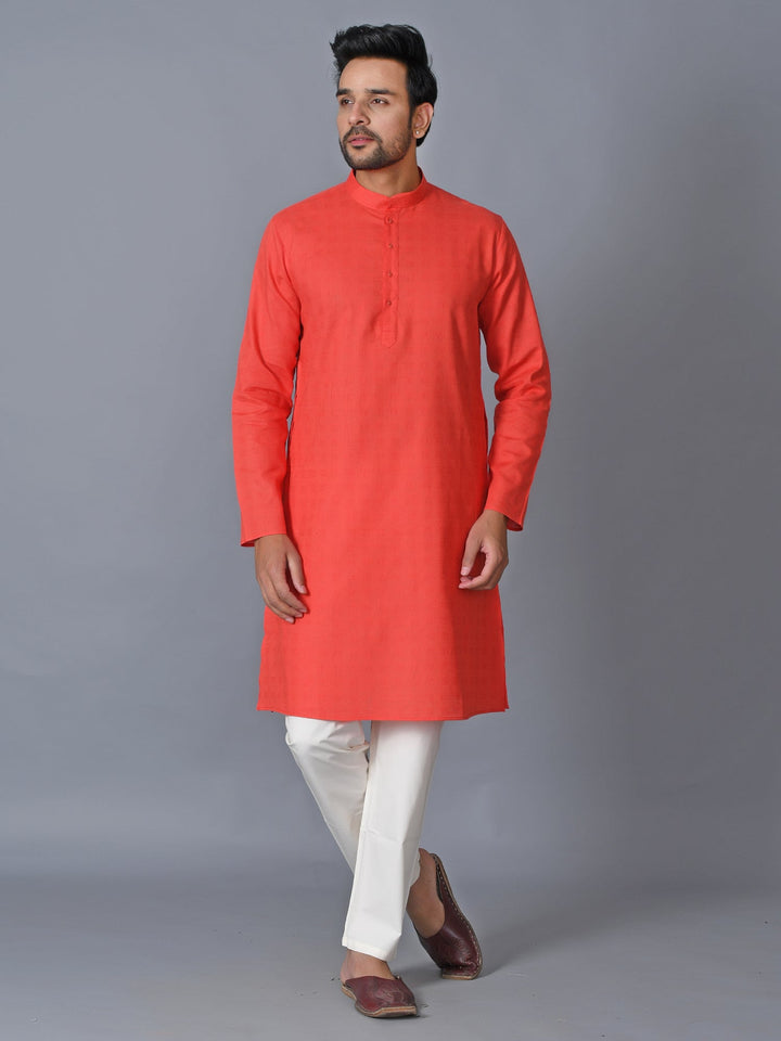 Textured Red Kurta Set