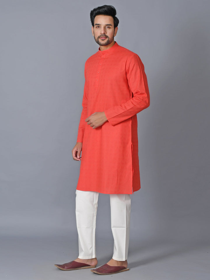 Textured Red Kurta Set